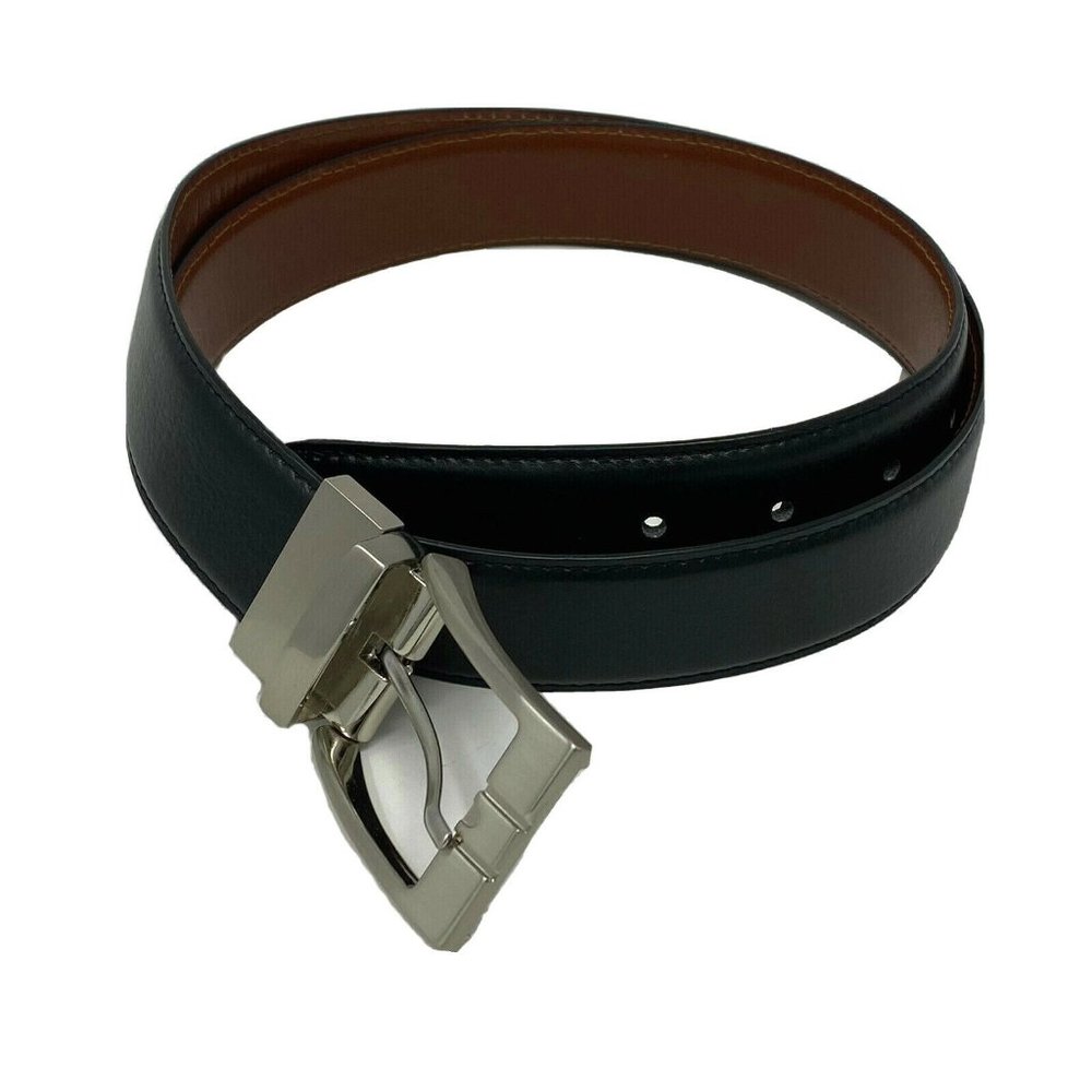 Unbranded size 40 Belt Genuine Leather Black Silver-toned Buckle 5 Holes Mens